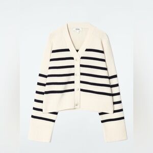 STRIPED MERINO WOOL V-NECK CARDIGAN- new - M